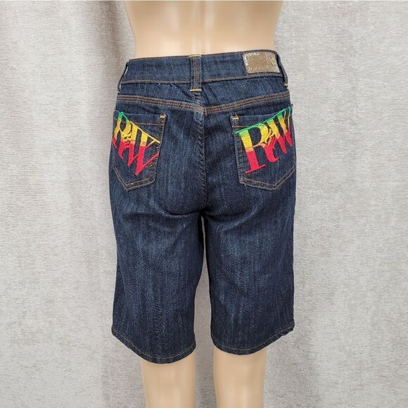 Rocawear Y2K Jean Denim Bermuda Shorts Jorts Logo Embroidered Pockets - Picture 1 of 10